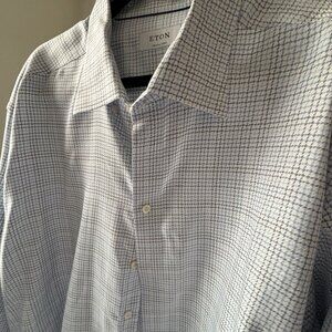 ETON Men's Dress Shirt Blue Multicolored Cotton Custom Made $450 5XL‎